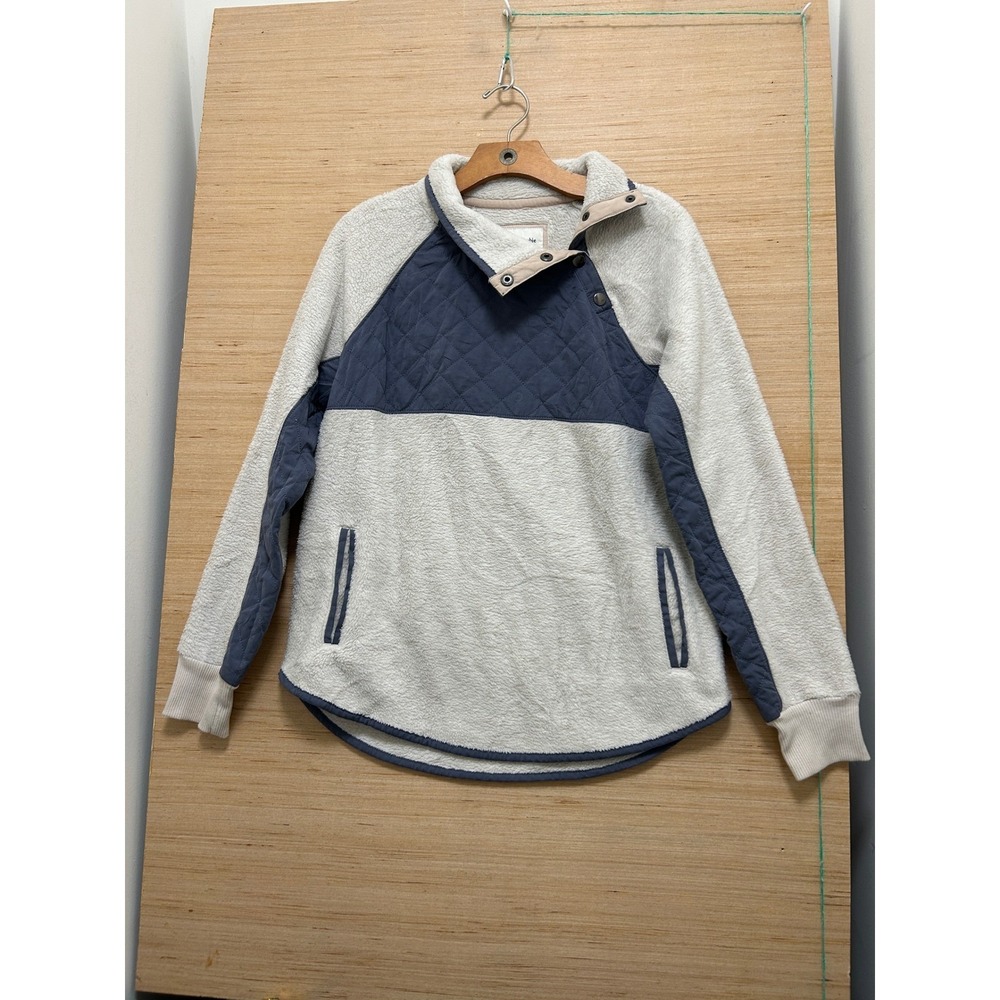 Abercrombie & Fitch Womens Sherpa Fleece Quilted Snap Pullover Cream Blue Small
